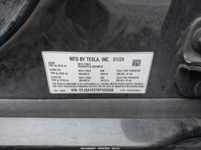 2024 TESLA MODEL S 5YJSA1E57RF533266 Photo 8