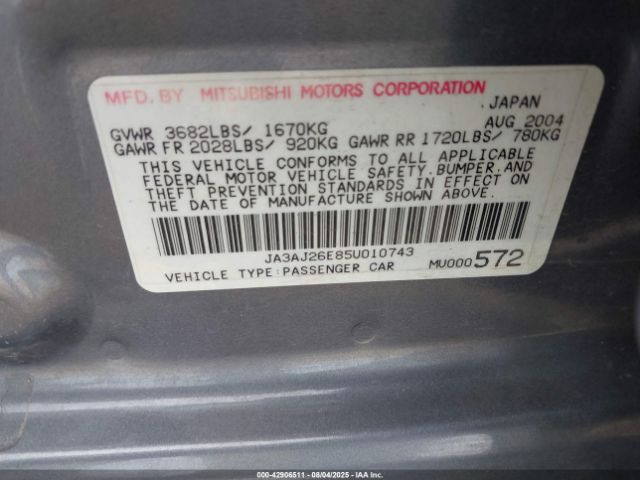 2005 MITSUBISHI LANCER JA3AJ26E85U010743 Photo 8
