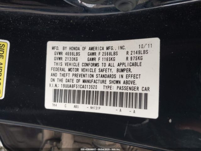 2012 ACURA TL 19UUA8F51CA013520 Photo 8