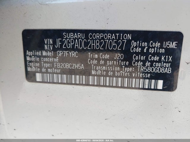 Subaru naturally aspirated 2017 JF2GPADC2H8270527 Image 9