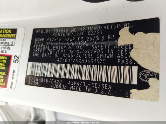 4T1G11AKXMU561575 Toyota a25a-fks