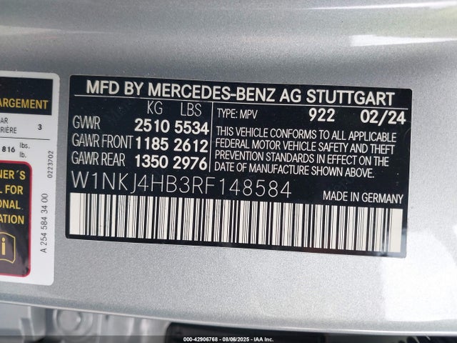 W1NKJ4HB3RF148584 Mercedes-Benz m254