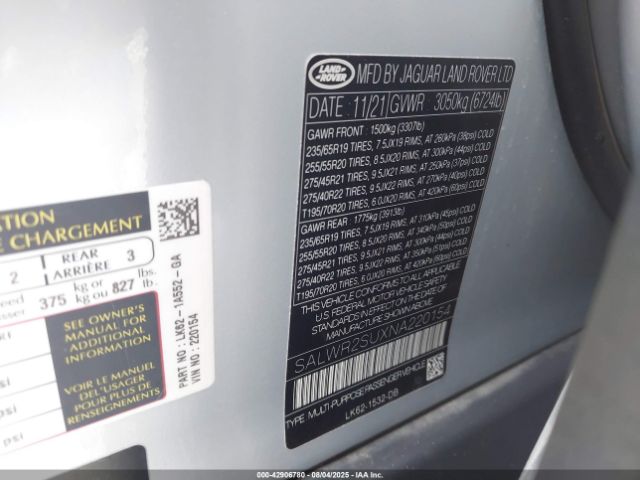 2022 LAND ROVER RANGE ROVER SPORT SALWR2SUXNA220154 Photo 8