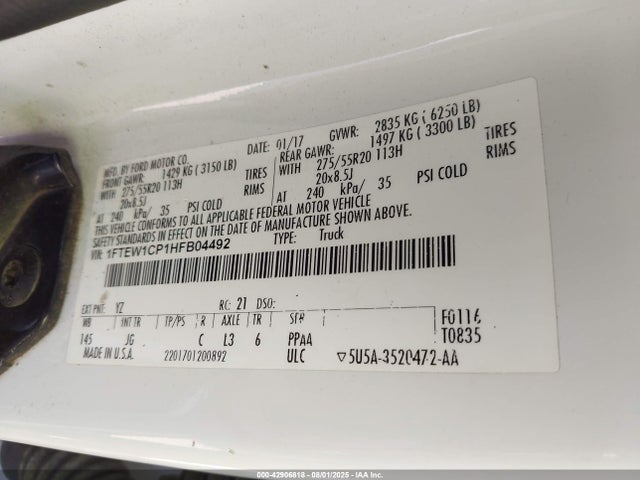 Ford 2.7l-4v 2017 1FTEW1CP1HFB04492 Image 9