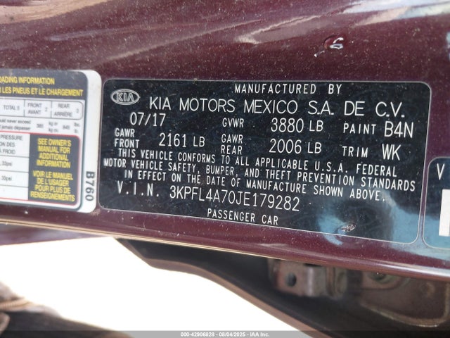 3KPFL4A70JE179282 KIA mpi nu