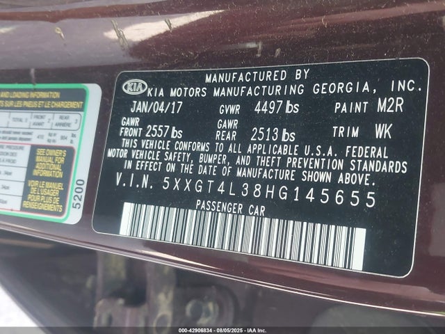 5XXGT4L38HG145655 KIA g 2.4 dohc gdi