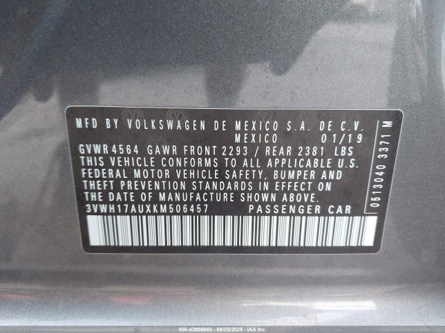3VWH17AUXKM506457 Volkswagen GOLF ALLTRACK