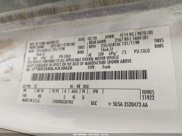 2020 FORD TRANSIT-250 CARGO VAN 1FTBR3X89LKA39626 Photo 8