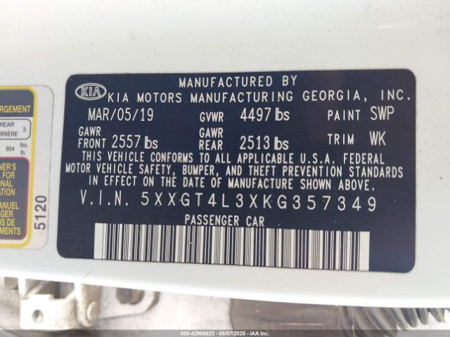 2019 KIA OPTIMA 5XXGT4L3XKG357349 Photo 8