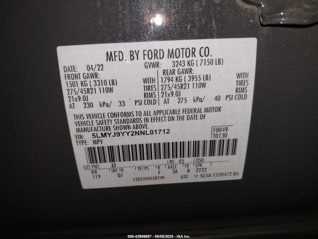 5LMYJ9YY2NNL01712 Lincoln gtdi