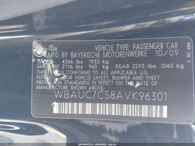 2010 BMW 135I WBAUC7C58AVK96301 Photo 8