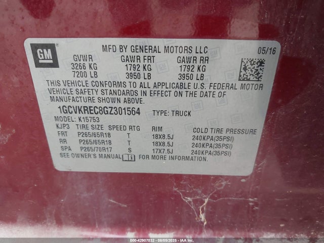 1GCVKREC8GZ301564 Chevrolet l83 - sidi, vvt, afm, e85 max, aluminum