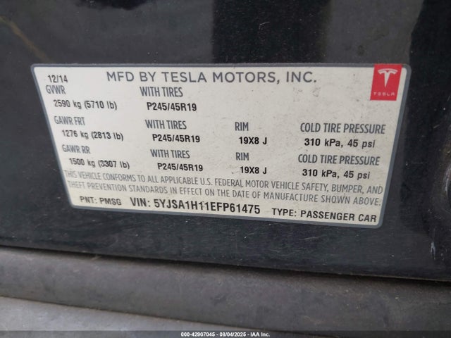2014 TESLA MODEL S 5YJSA1H11EFP61475 Photo 8