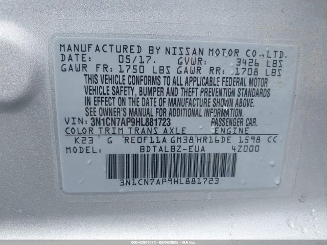 3N1CN7AP9HL881723 Nissan 2017