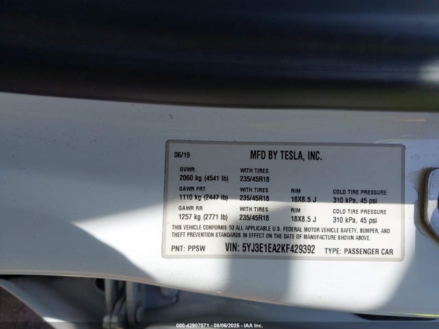 2019 TESLA MODEL 3 5YJ3E1EA2KF429392 Photo 8