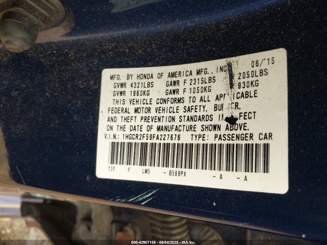 1HGCR2F59FA227676 Honda k24w1