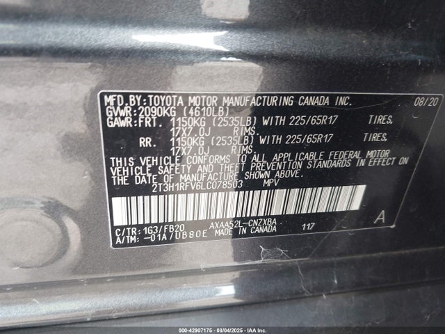 2T3H1RFV6LC078503 Toyota a25a-fks