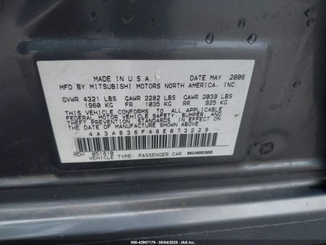 2006 MITSUBISHI GALANT 4A3AB36F46E073229 Photo 8