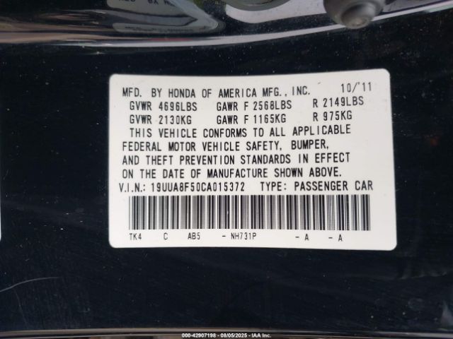 2012 ACURA TL 19UUA8F50CA015372 Photo 8