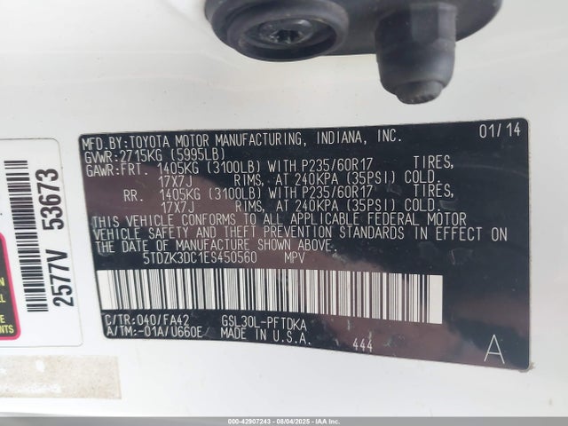 Toyota 2gr-fks 2014 5TDZK3DC1ES450560 Image 9