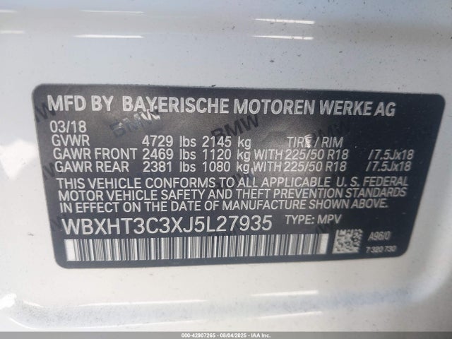 WBXHT3C3XJ5L27935 BMW 2018