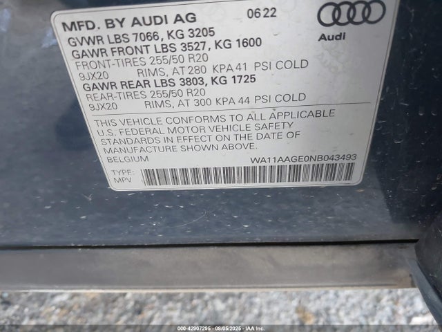 WA11AAGE0NB043493 Audi E-TRON SPORTBACK