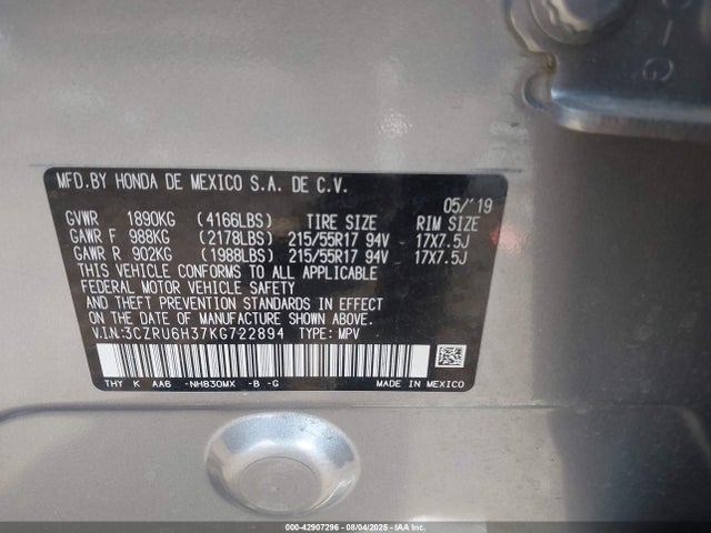 3CZRU6H37KG722894 Honda r18z9