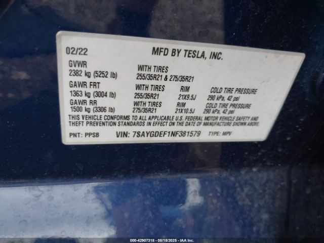 2022 TESLA MODEL Y 7SAYGDEF1NF381579 Photo 8