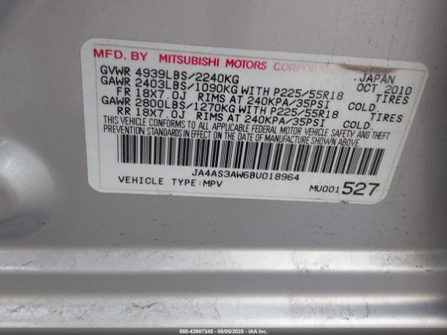 2011 MITSUBISHI OUTLANDER JA4AS3AW6BU018964 Photo 8