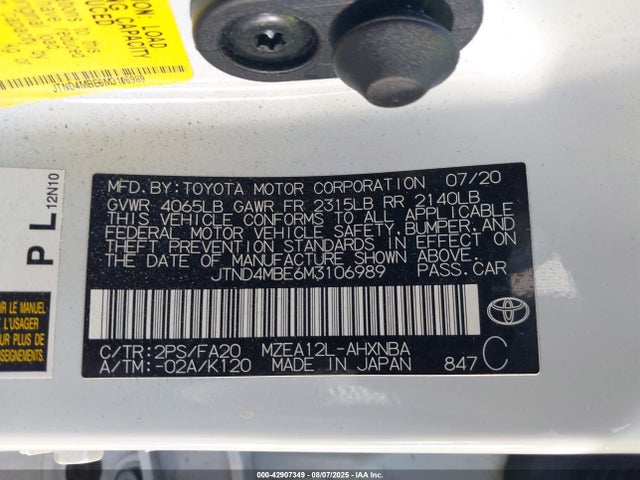 JTND4MBE6M3106989 Toyota m20a-fks