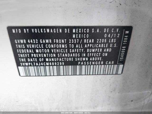 42907395 :رقم المزاد ، 3VWPL7AJ4CM689299 vin ، 2012 Volkswagen Jetta Sportwagen 2.0l Tdi مزاد بيع