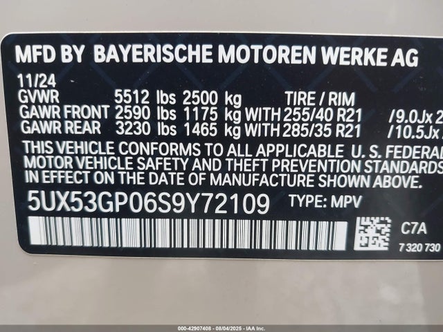 5UX53GP06S9Y72109 BMW 2025