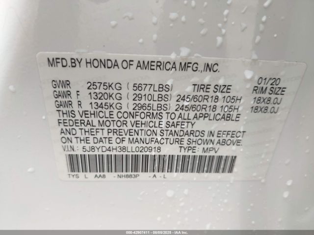 2020 ACURA MDX 5J8YD4H38LL020918 Photo 8