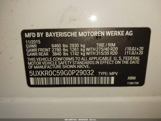 5UXKR0C59G0P29032 BMW 2016