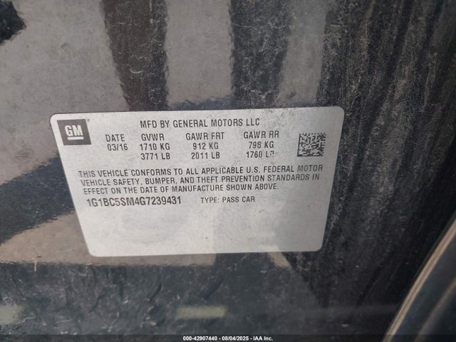 1G1BC5SM4G7239431 Chevrolet le2 - di: direct injection, alum, vvt, gen i, gmna