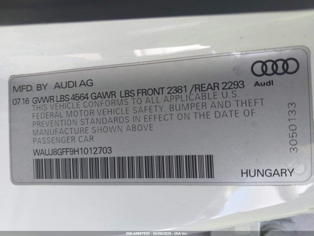 2017 AUDI A3 WAUJ8GFF9H1012703 Photo 8