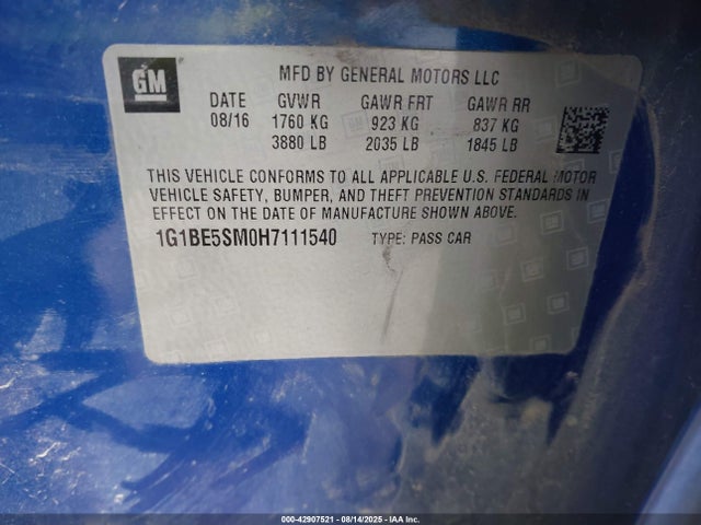 1G1BE5SM0H7111540 Chevrolet le2 -di: direct injection, vvt: variable valve timing, gen, alum