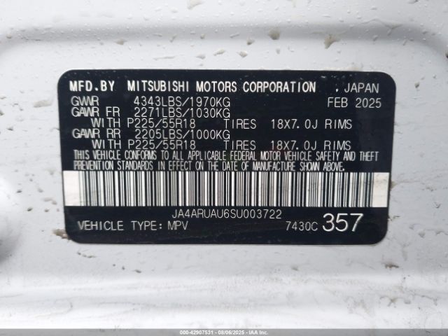 2025 MITSUBISHI OUTLANDER SPORT JA4ARUAU6SU003722 Photo 8