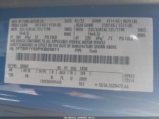 Ford 3.5l v6 cyclone 2023 1FTBR1Y89PKB05911 Image 9