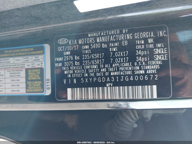 KIA gdi theta-ii 2018 5XYPGDA31JG400672 Image 9