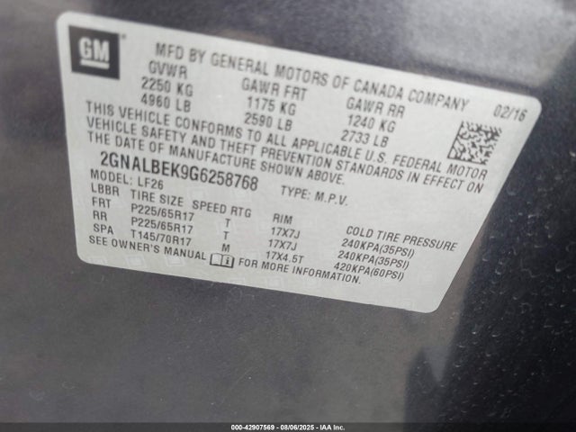 2GNALBEK9G6258768 Chevrolet lea - e85 max, aluminum