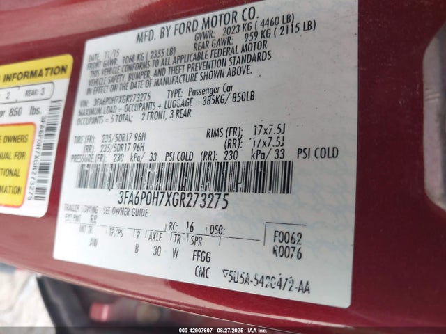 3FA6P0H7XGR273275 Ford 2016