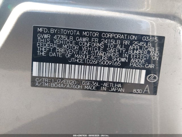 Lexus 2gr-fse 2015 JTHCE1D26F5009165 Image 9
