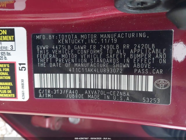 Toyota a25a-fks 2020 4T1C11AK4LU893072 Image 9