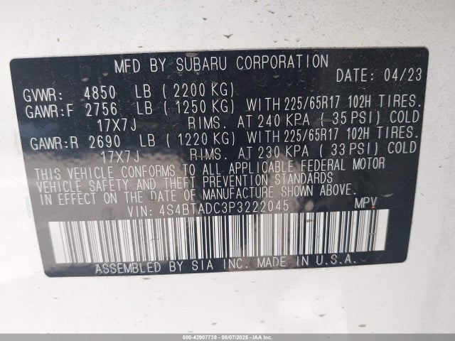 Subaru na, u5 2023 4S4BTADC3P3222045 Image 9