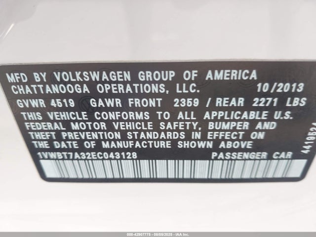 Volkswagen Passat 2014 1VWBT7A32EC043128 Image 9