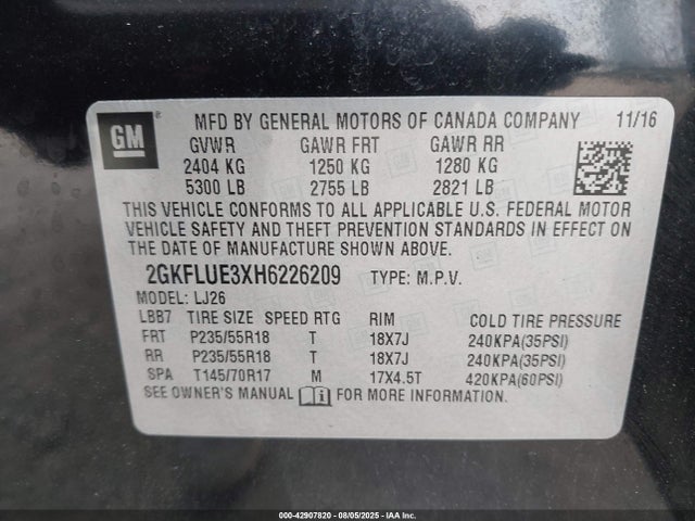 2GKFLUE3XH6226209 GMC lfx - sidi: spark ignited direct injection, vvt: variable valve timing, e85 max, alum