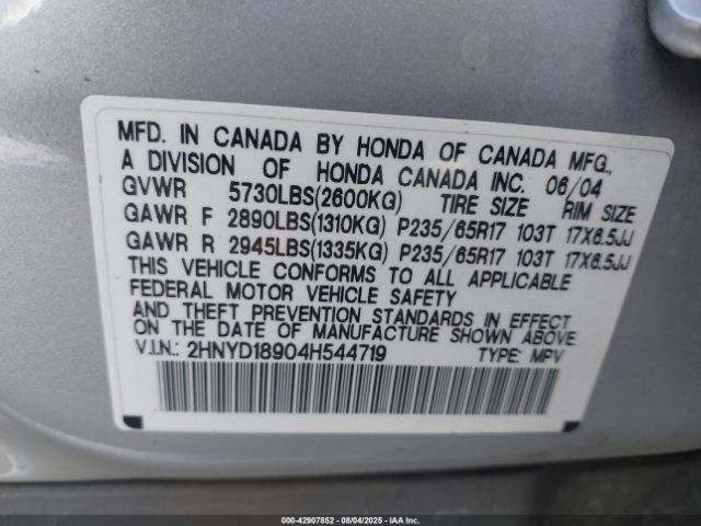 2004 ACURA MDX 2HNYD18904H544719 Photo 8