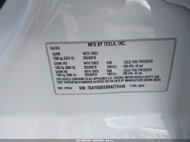 2024 TESLA MODEL Y 7SAYGDEE8RA275446 Photo 8