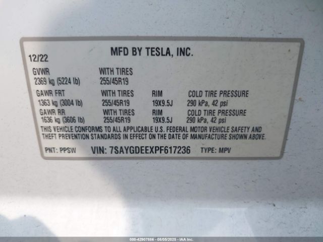 2023 TESLA MODEL Y 7SAYGDEEXPF617236 Photo 8